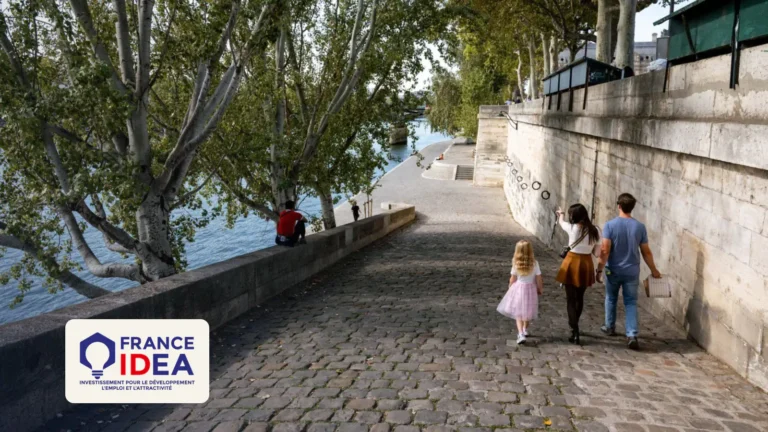 Family walking along a Seine quay in Paris, a France Talent Passport family settling in